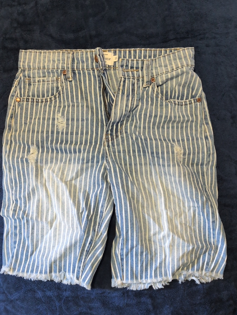 bohme Blue and White Striped Jean Shorts